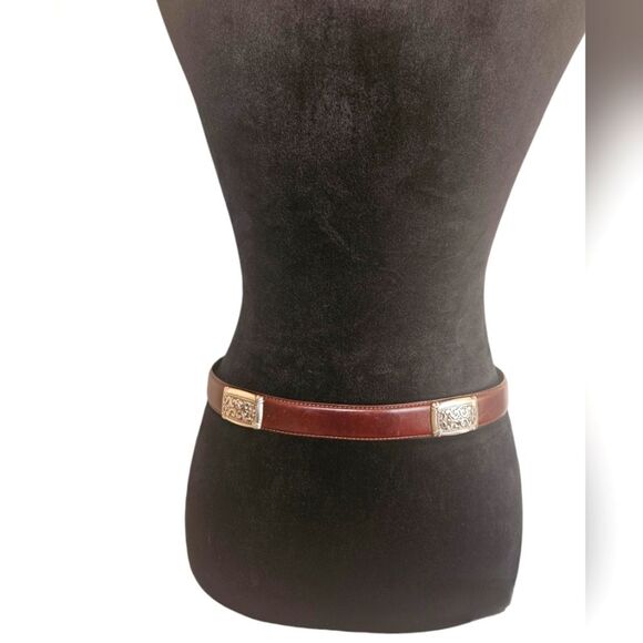 Vintage Fossil Brown Leather Silver Accented Belt Size M - Picture 3 of 4